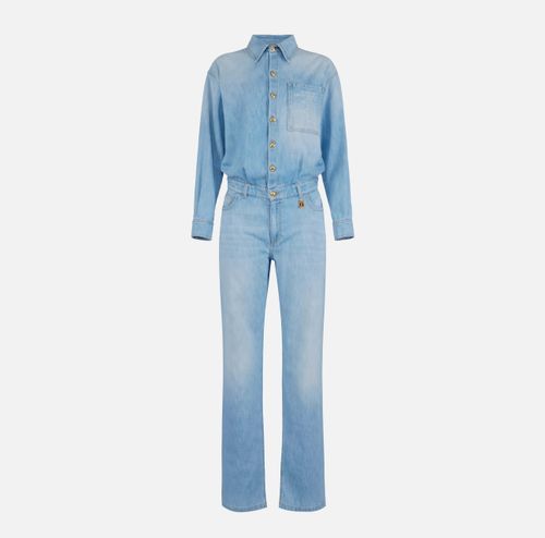 Denim jumpsuit with lettering detail
