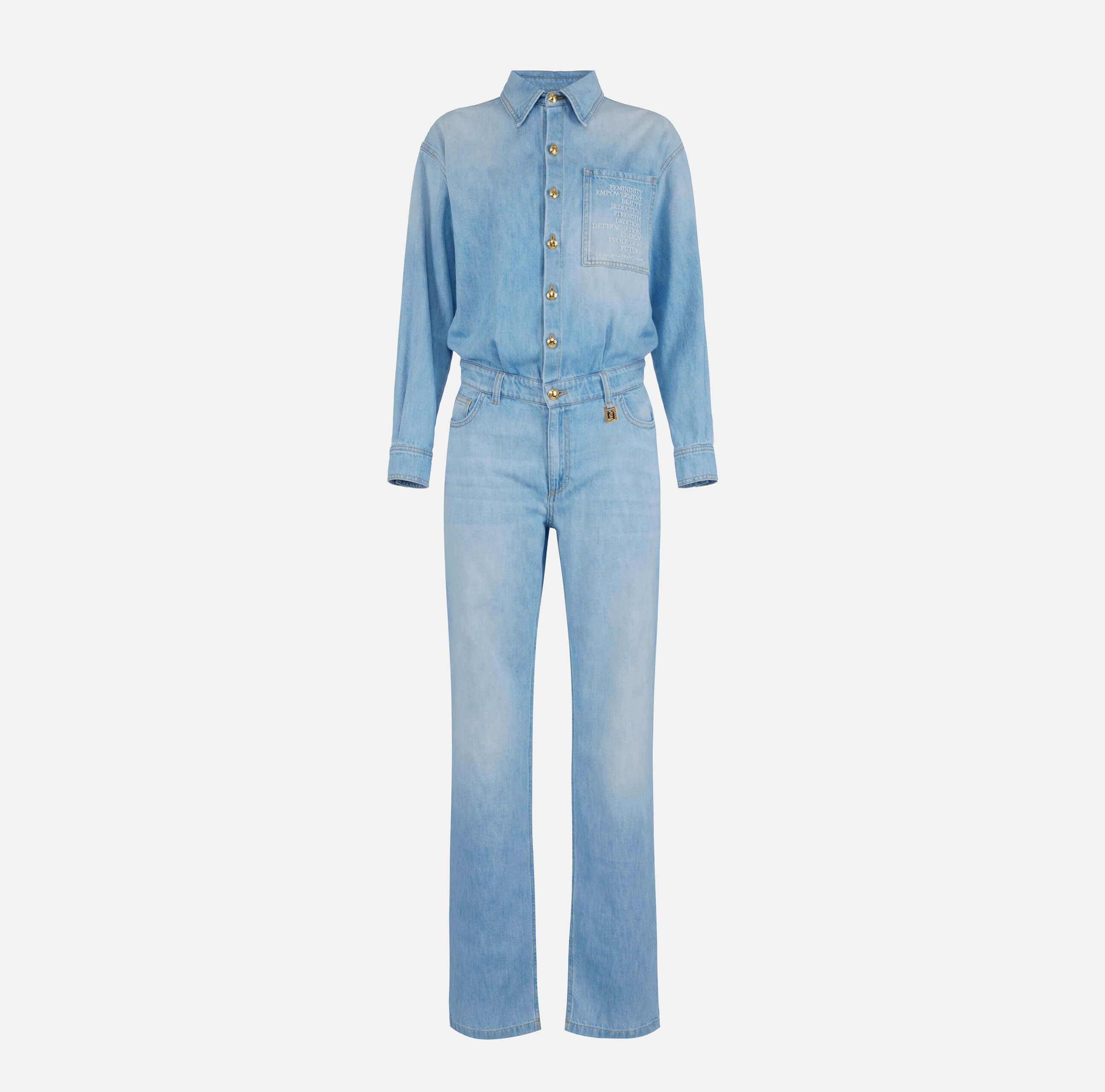 Denim jumpsuit with lettering detail