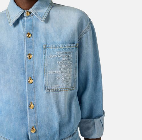 Denim jumpsuit with lettering detail