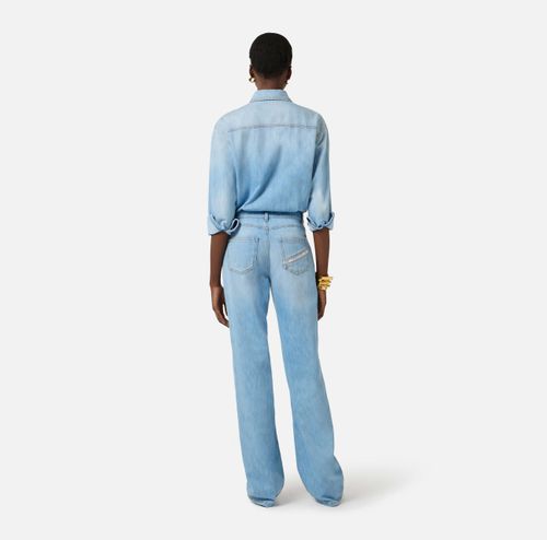 Denim jumpsuit with lettering detail