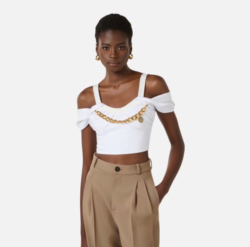 Stretch cotton top with necklace