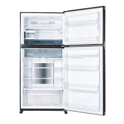  מקרר מקפיא עליון SHARP 520 ל' נטו ציפוי זכוכית דארק סילבר דגם  SJ 4650 DS Inverter + התקן בדץ העד''ח רוחב: 82 ס״מ