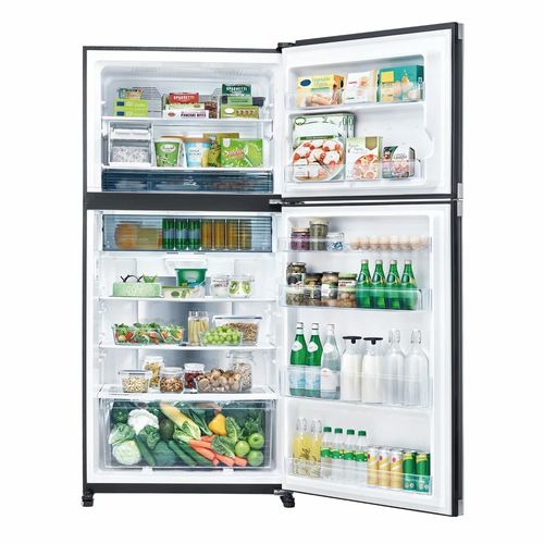  מקרר מקפיא עליון SHARP 520 ל' נטו ציפוי זכוכית דארק סילבר דגם  SJ 4650 DS Inverter + התקן בדץ העד''ח רוחב: 82 ס״מ