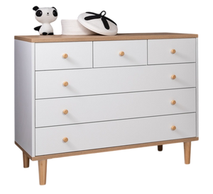 שידת תינוק רחבה דגם ניקי עם מסילות טריקה שקטה - לבן/דמוי עץ טבעי