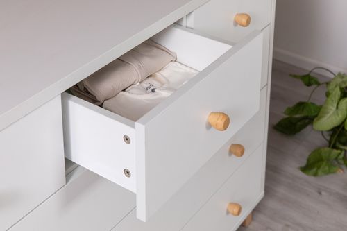 שידת תינוק רחבה ליסה עם מסילות טריקה שקטה - לבן בשילוב עץ