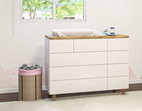 שידת תינוק רחבה שנהב עם מסילות טריקה שקטה ופתיחת טאצ' - לבן