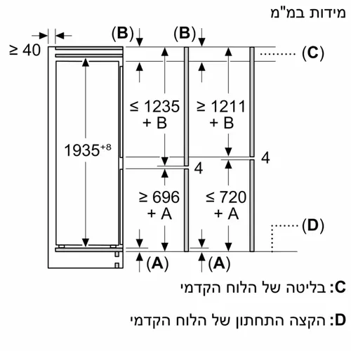 מקרר אינטגרלי (בנוי) עם מקפיא תחתון BOSCH KBN96SDD0 גרמניה כולל מצב שבת 