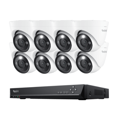 קיט אבטחה Reolink 12MP Ultra HD – צבע מלא 24/7 (16 ערוצים, 8 מצלמות כיפה וכונן 4TB)