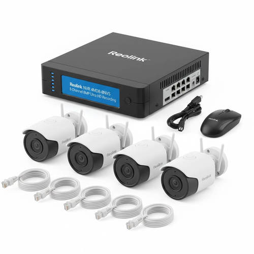 קיט אבטחה 4K עוצמתי Reolink 4MD8-8NVS – מערכת 8 ערוצים, 4 מצלמות כיפה 