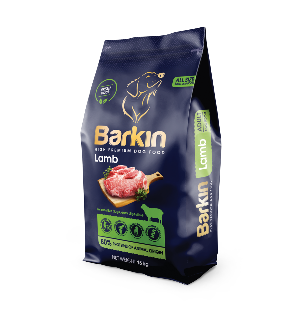 ברקין מזון מלא לכלב בוגר על בסיס כבש 15 ק"ג