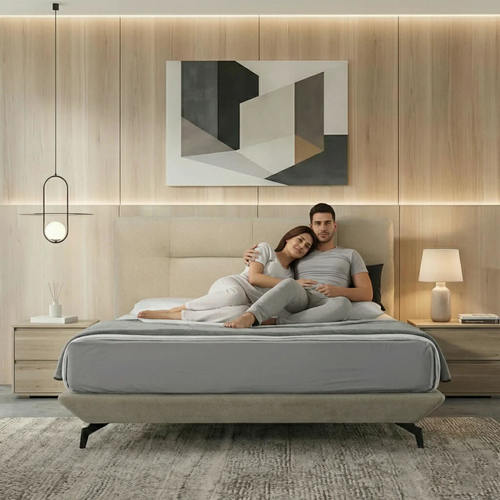 מיטה זוגית מרופדת מבד + ראש מיטה מעוצב דגם אדלין ADELIN מבית עמינח