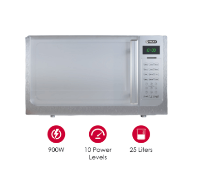 מיקרוגל דיגיטלי שחור (900W) עם פס נירוסטה וצלחת רחבה 