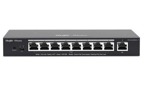 סוויץ/מתג 8+1 יציאות PoE הספק 120W מנוהל על ידי Ruijie בענן דגם RG-ES209GC-P מבית Ruijie Networks 