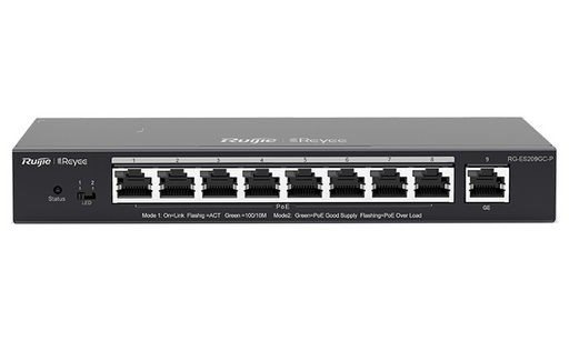 סוויץ/מתג 8+1 יציאות PoE הספק 120W מנוהל על ידי Ruijie בענן דגם RG-ES209GC-P מבית Ruijie Networks 