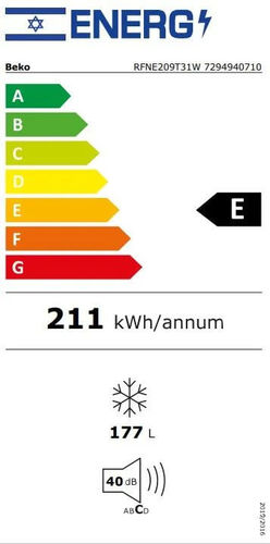 מקפיא 5 תאים 177 ליטר דגם BEKO RFNE209T31W בקו לבן
