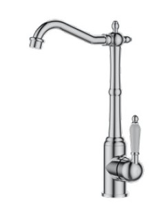 ברז גבוה ענטיק מעוצב לכיור רחצה 3615 ידית חרס לבן, פיה מסתובבת כרום SA