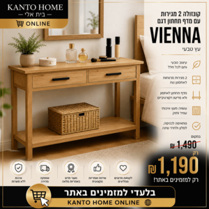 קונזולה 2 מגירות מדף תחתון עץ דגם וינה