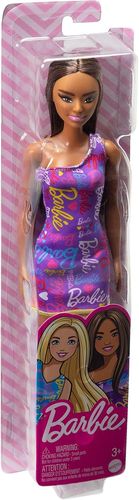 ברבי פשניסטה ברונטית עם שמלת כתף BARBIE סגולה
