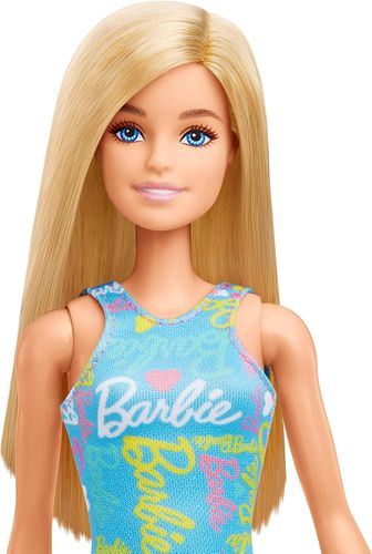 ברבי פשניסטה בלונדינית עם שמלת כתף BARBIE תכלת