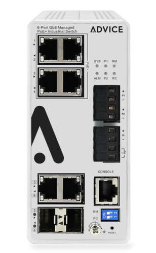 סוויטש תעשייתי מנוהל  ADVICE  Industrial managed switch, 4-p PoE + 2 combo, 120W