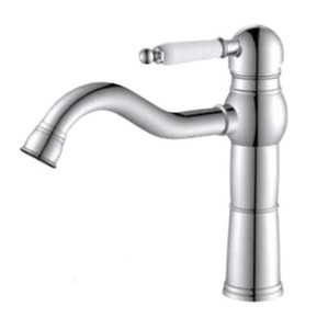 ברז ענתיק נמוך מעוצב לכיור רחצה 1431 ידית חרס לבן, כרום SA