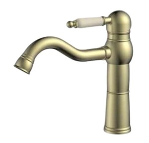 ברז ענתיק נמוך מעוצב לכיור רחצה 1431YB ידית חרס לבן, זהב מט SA