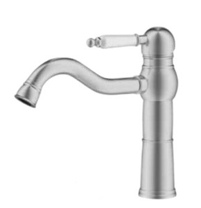 ברז ענתיק נמוך מעוצב לכיור רחצה 1431CB ידית חרס לבן, מוברש SA