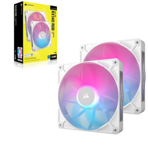 זוג מאווררי 140 מ"מ PWM ובקר לבן CORSAIR RX140 RGB iCUE LINK