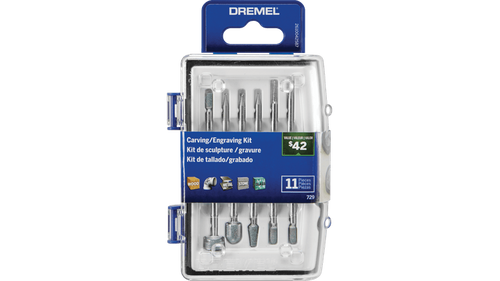 ערכת אביזרי חריטה וגילוף מיקרו Dremel 729-01 - תיק אחסון שקוף עם 11 אביזרים מקצועיים לחריטה וגילוף דיוק מקסימלי