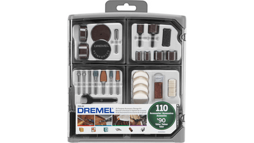 ערכת אביזרים Dremel 709-02 110 חלקים - תיק אחסון שקוף עם מגשים נשלפים ואביזרים מקצועיים לחיתוך השחזה וליטוש