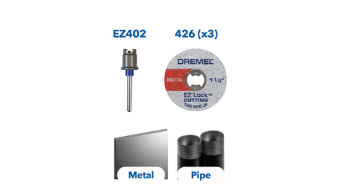 ערכת אביזרי חיתוך Dremel EZ752-WM - מנדרל EZ Lock ו-3 דיסקי חיתוך מחוזקים בפיברגלס לחיתוך מתכות ועץ