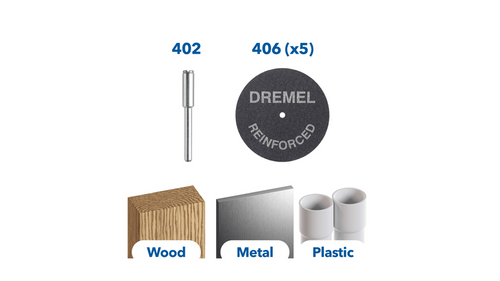 ערכת אביזרי חיתוך Dremel 751-WM - דיסקי חיתוך מחוזקים בפיברגלס ומנדרל התקנה לעבודות חיתוך מקצועיות במתכות ופלדה מוקשית