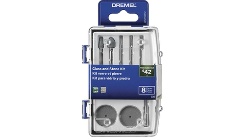 ערכת אביזרים מיקרו Dremel 736-01 לזכוכית ואבן - 8 חלקים כוללת נקודות גלגל יהלום ואבן השחזה עם מארז אחסון קומפקטי