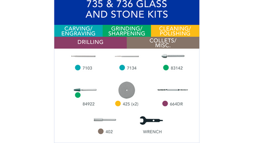 ערכת אביזרים מיקרו Dremel 736-01 לזכוכית ואבן - 8 חלקים כוללת נקודות גלגל יהלום ואבן השחזה עם מארז אחסון קומפקטי