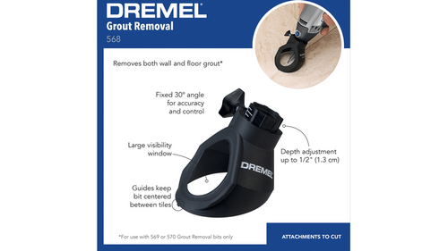 אביזר הסרת דבק Dremel 568-01 - כלי מקצועי עם זווית חיתוך 30 מעלות ומנחים למיקום מדויק בין אריחים