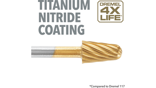 ביט חריטה כדורי Dremel Max Life 117HP 6.4mm - ציפוי טיטניום ניטריד לעמידות מקסימלית ועבודות חריטה מדויקות