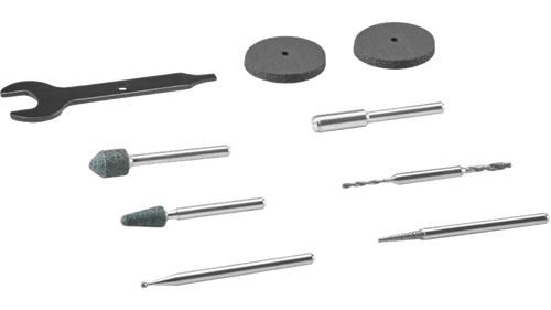 ערכת אביזרים מיקרו Dremel 735-01 לזכוכית ואבן - תיק אחסון שקוף עם 8 אביזרים מקצועיים כולל גלגלי יהלום ואבני שיוף לעבודה מדויקת