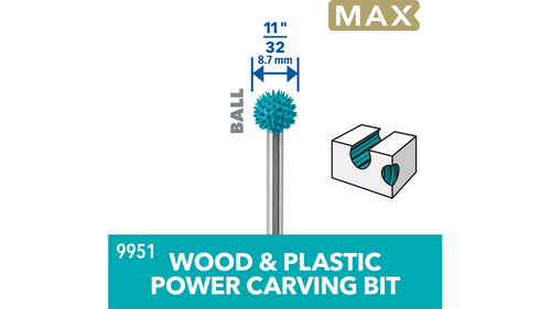 ביט חיתוך כדורי Dremel 9951 MAX Power Carving Bit - עיצוב כדורי מתקדם עם שיני נירוסטה מוקשחות לגילוף מקצועי ועיצוב משטחים קעורים