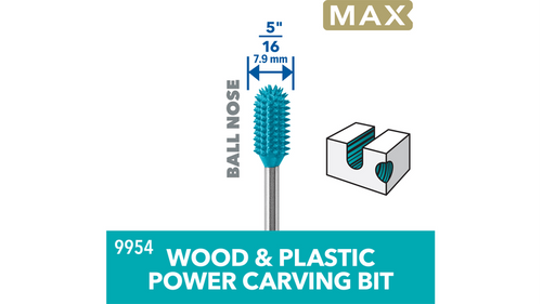 ביט חיתוך כדורי Dremel 9954 MAX Power - מבט על רקע לבן המציג את העיצוב הכדורי הייחודי והשיניים המוקשחות לגילוף מקצועי