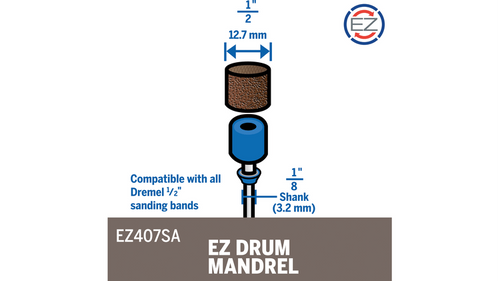מנדרל תופים Dremel EZ407SA EZ Drum - מערכת החלפה מהירה לרצועות שיוף עם עיצוב חד-חלקי מתקדם לשיוף משטחים וקצוות