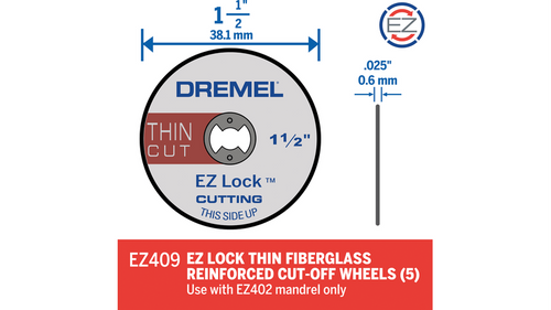דיסקיות חיתוך דקות Dremel EZ409 EZ Lock - ערכת 5 דיסקיות מחוזקות בסיבי זכוכית לחיתוך מתכות ועץ עם מערכת החלפה מהירה