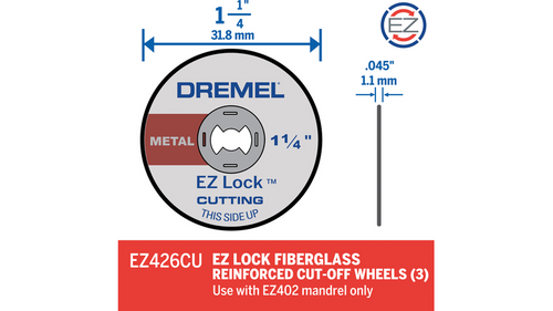 דיסק חיתוך מתכת Dremel EZ426CU EZ Lock קוטר 1.25 אינץ' - חבילת 3 יחידות מחוזקות פיברגלס לחיתוך מתכת ופלדה מחוסמת