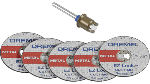 ערכת דיסקים לחיתוך Dremel EZ406-02 EZ Lock - מנדרל ו-5 דיסקים מחוזקים בפיברגלס לחיתוך מתכות ועץ