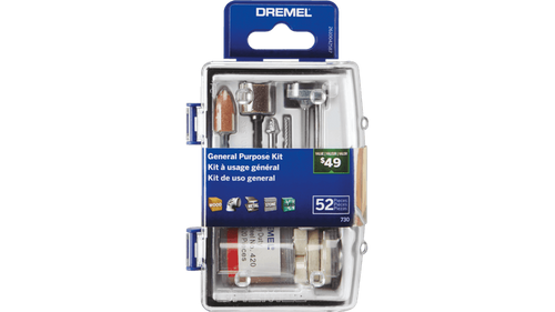 ערכת אביזרים מיקרו Dremel 730-01 52 חלקים - תיבת אחסון שקופה עם מגש נשלף ומגוון אביזרים לחיתוך, שיוף וליטוש
