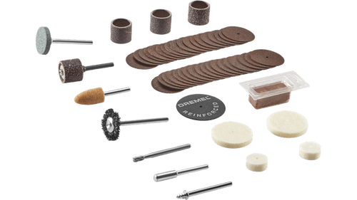 ערכת אביזרים מיקרו Dremel 730-01 52 חלקים - תיבת אחסון שקופה עם מגש נשלף ומגוון אביזרים לחיתוך, שיוף וליטוש