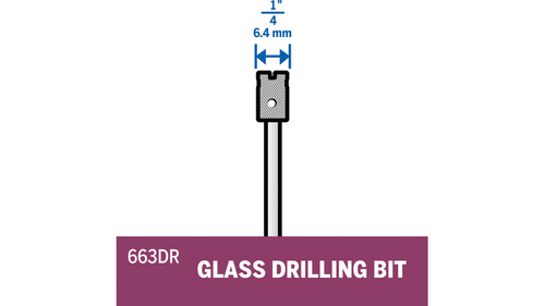 מקדח יהלום לזכוכית Dremel 663DR - מקדח מקצועי בקוטר 1/4 אינץ' עם ציפוי יהלום לקידוח זכוכית וקרמיקה