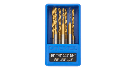 סט מקדחי קדח Dremel 628HP - 7 מקדחים מצופי טיטניום בגדלים שונים עם נרתיק אחסון לקידוח מדויק בעץ פלסטיק ומתכות רכות
