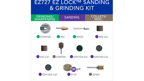 ערכת אביזרי שיוף וליטוש Dremel EZ727-01 - 18 חלקים עם מערכת EZ Lock בקופסת אחסון שקופה למקצועני עבודה