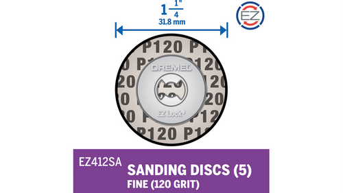 דיסקיות שיוף Dremel EZ412SA EZ Lock גריט 120 - מערכת החלפה מהירה לעבודות שיוף מדויקות על עץ ומתכת
