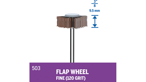 גלגל שיוף Flapwheel Dremel 503 3/8 אינץ' גרגיר 120 - אביזר שיוף מקצועי לדרמל עם מנדרל 1/8 אינץ' לעבודות גימור עדינות